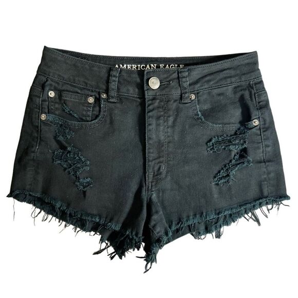 American Eagle hi rise festival Jean shorts black size 6 - Picture 2 of 12